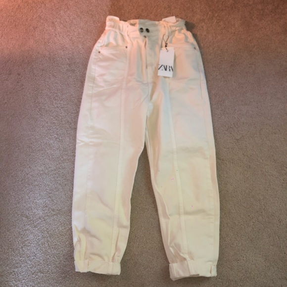Zara Baggy Paperbag Cream Jeans - Picture 4 of 4